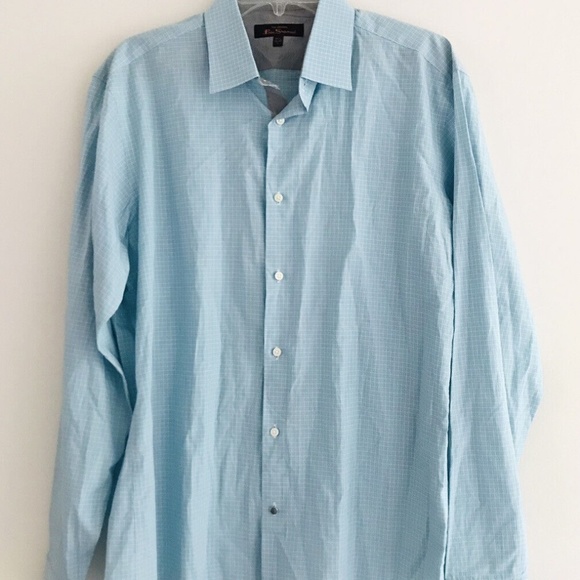 Ben Sherman | Button Front Dress Shirt Mens 16.5 Blue Striped Button Cuff - Picture 2 of 10